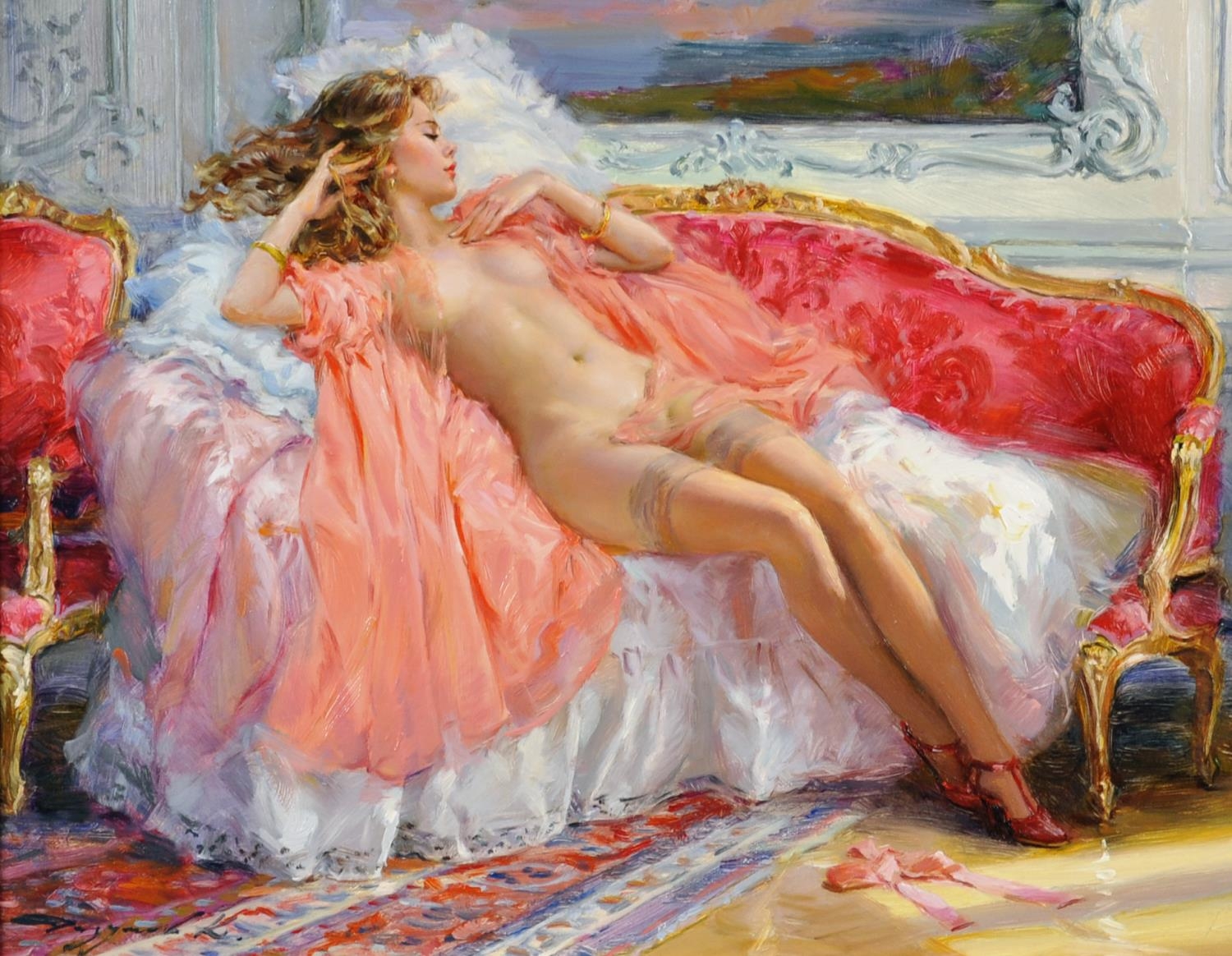 Konstantin Razumov Russian Female Nude Reclining On A