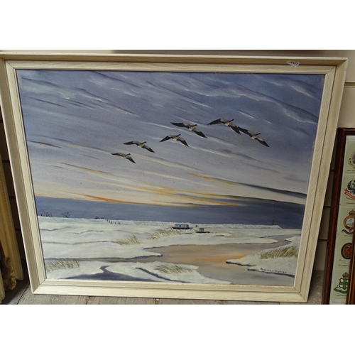 Mackenzie Thorpe Oil On Canvas Geese In Flight Sign Barnebys