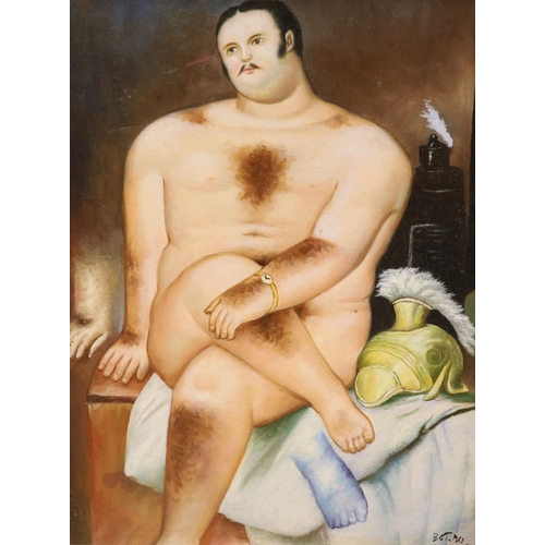 After Botero Oil On Board Seated Male Nude Bears Signatur Barnebys