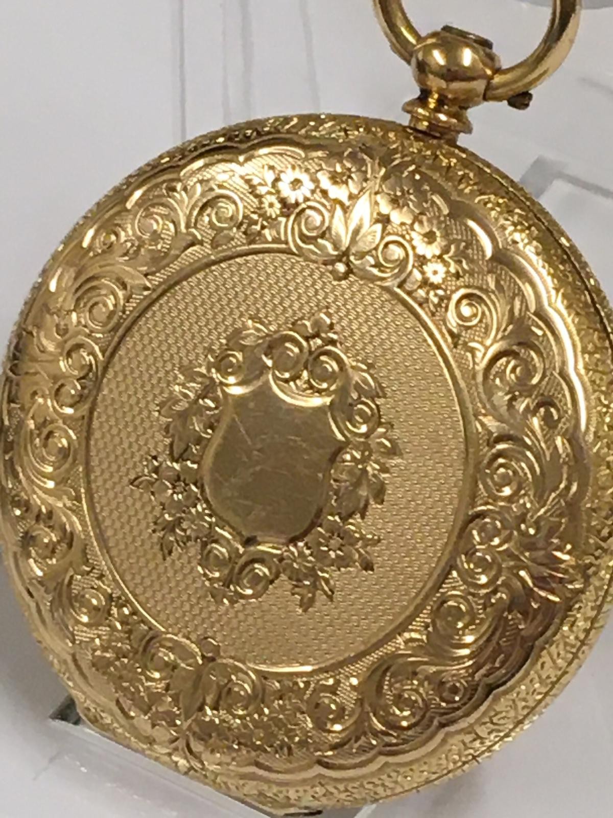 Antique 18k solid gold Pocket watch with key and box, 38mm diameter and