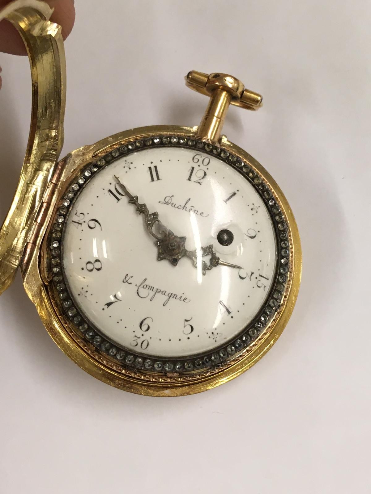 Antique circa 1700s 18ct solid gold & diamonds verge fusee pocket watch, antique 18k hallmark on inn