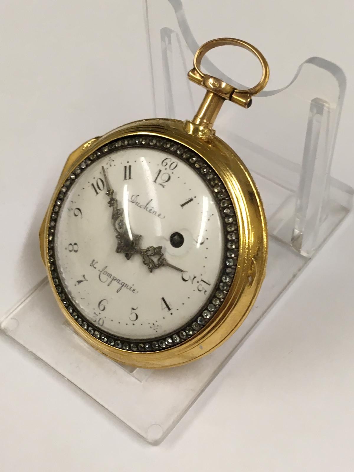 Antique circa 1700s 18ct solid gold & diamonds verge fusee pocket watch, antique 18k hallmark on inn