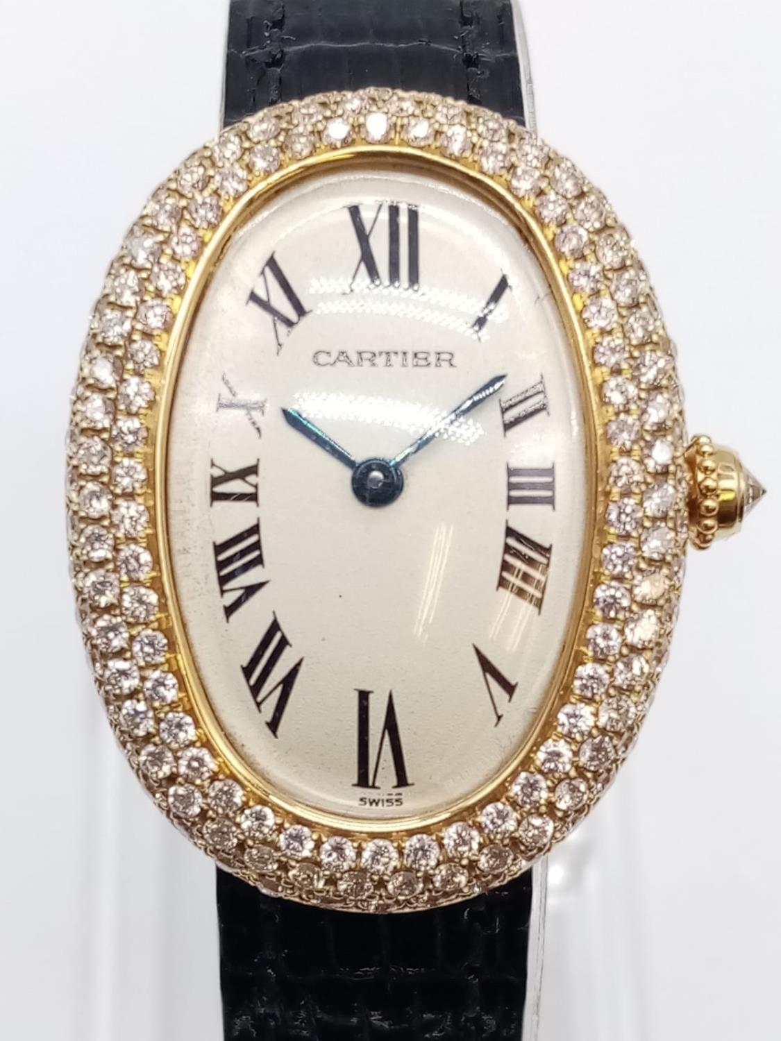 Vintage 18ct gold Cartier ladies quartz watch with oval face and ...