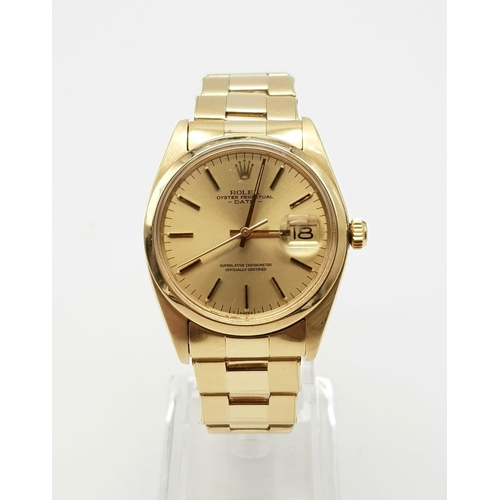 4 - A Gold Rolex Oyster Perpetual Datejust Watch. 14k yellow gold strap and case - 33mm. Gold tone dial.... 