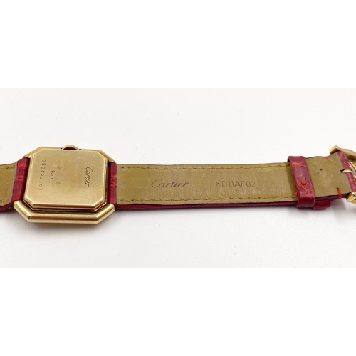 23 - A Vintage Cartier Paris Ceinture Ladies Watch. 18K gold case - 25mm. White dial. Manual wind. Red le... 