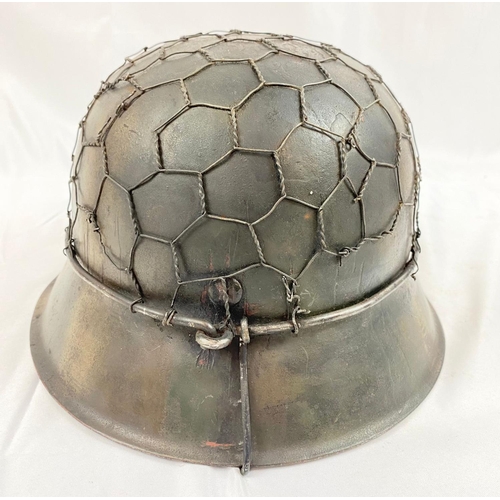 13 - WW2 German M42 Helmet in Normandy Camouflage and Chicken Wire Netting
