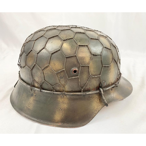 13 - WW2 German M42 Helmet in Normandy Camouflage and Chicken Wire Netting
