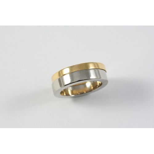 1382 - AN 18CT YELLOW GOLD AND STAINLESS STEEL RING BY GUCCI formed with two bands magnetically linked, sig... 
