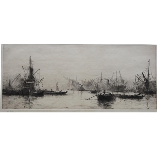 605 - WILLIAM LIONEL WYLLIE, RA (1851-1931) ROYAL ALBERT DOCKS Etching with drypoint, signed in pencil 14.... 