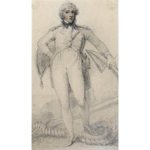 617 - RICHARD COSWAY, RA (1742-1821) STUDY OF A NAVAL OFFICER Standing, full length, his left hand upon an... 