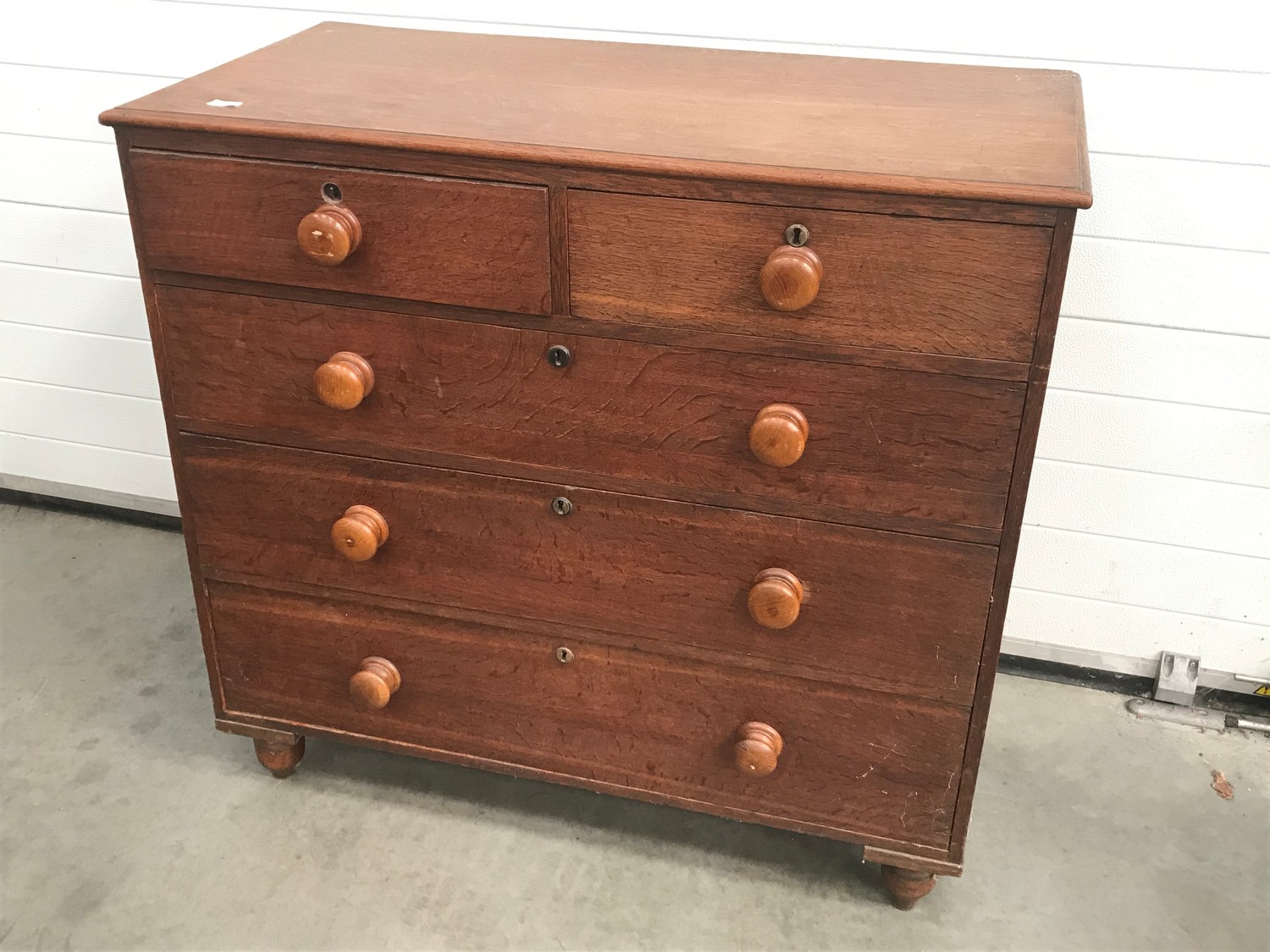 VICTORIAN OAK CHEST OF 3 PLUS 2 DRAWERS