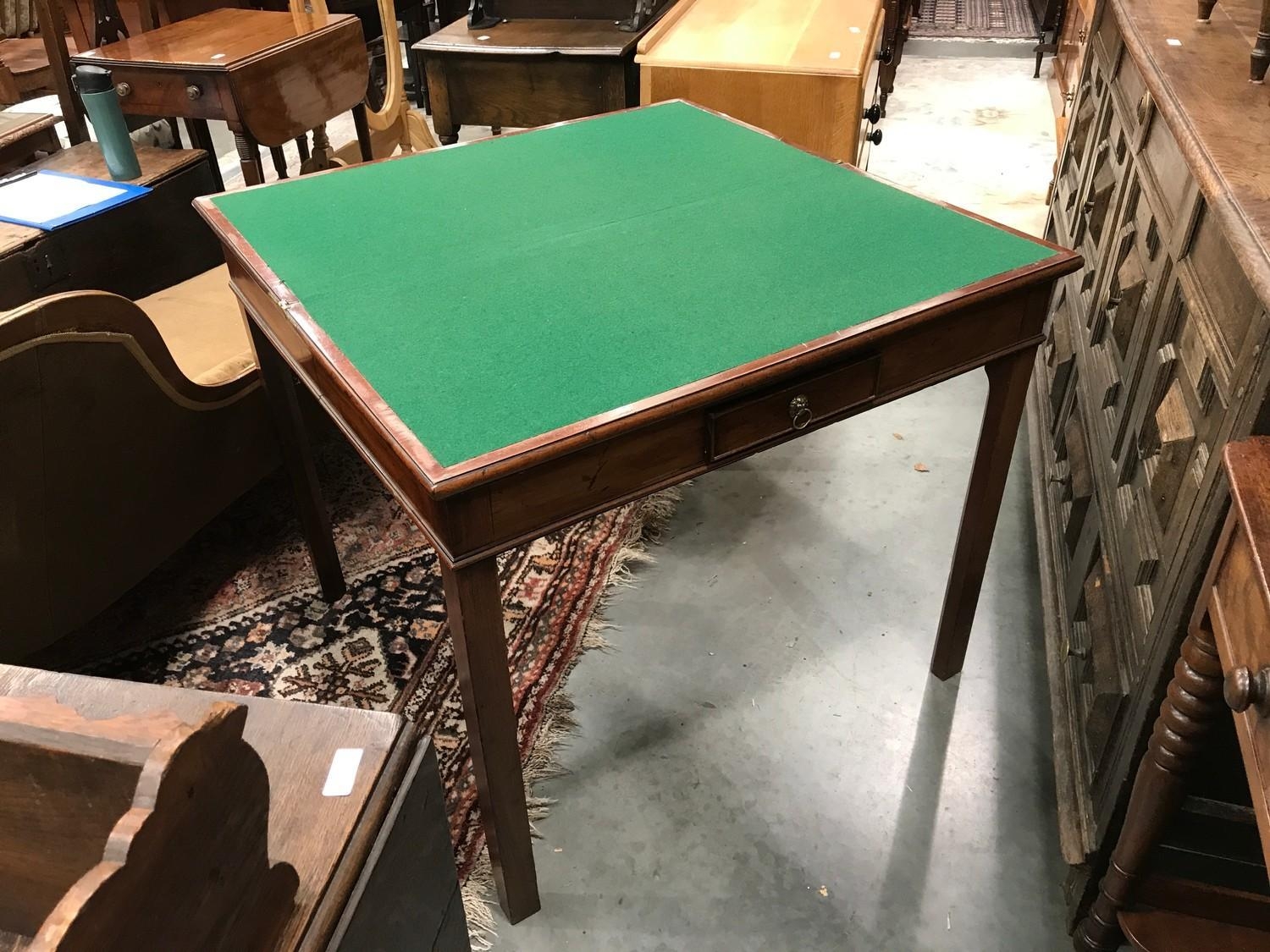 RECTANGULAR MAHOGANY CARD TABLE WITH FOLD OVER TOP 86cm wide and 74cm tall
