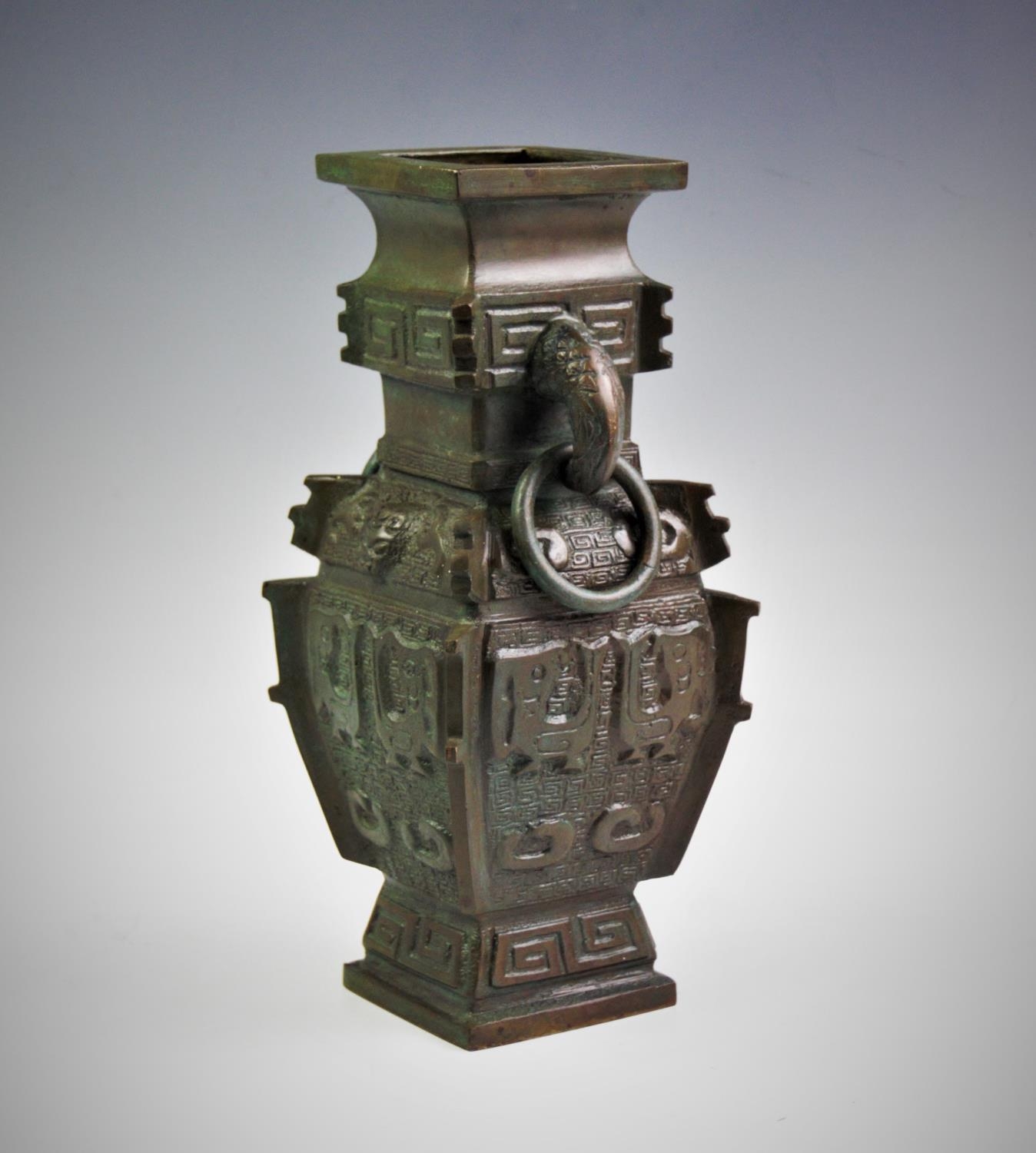 A Chinese bronze Shang Dynasty style vase, of typical archaic form with