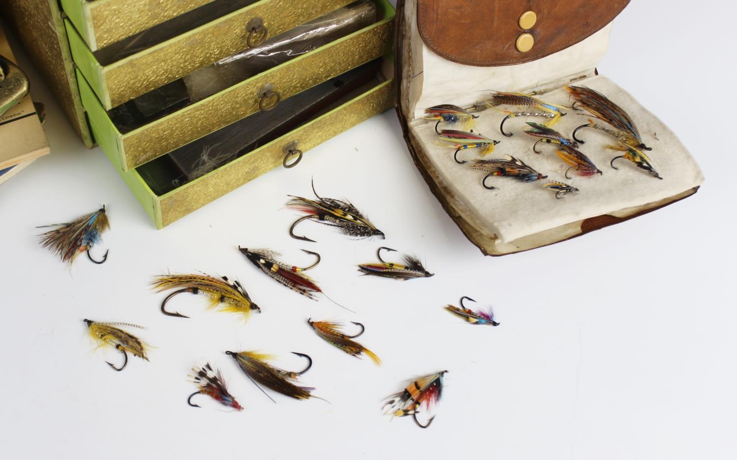 An assorted collection of vintage fly fishing flies and fly tying