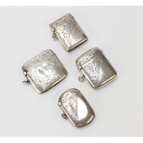 15 - A selection of four early 20th century silver vesta cases, dated between 1900 - 1923, all with Birmi... 