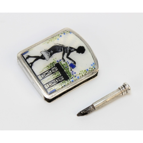 36 - A George V silver and enamel 'perpetual match', London import mark for 1921, engine turned enamel de... 
