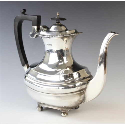 47 - A silver coffee pot, Walker & Hall, Sheffield 1915, of rounded rectangular form, with gadrooned rim ... 