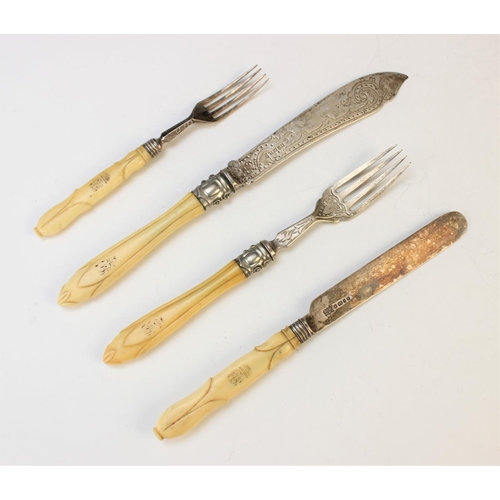 51 - A collection of Victorian silver bladed and ivory handled cutlery, Martin Hall and Co Sheffield circ... 