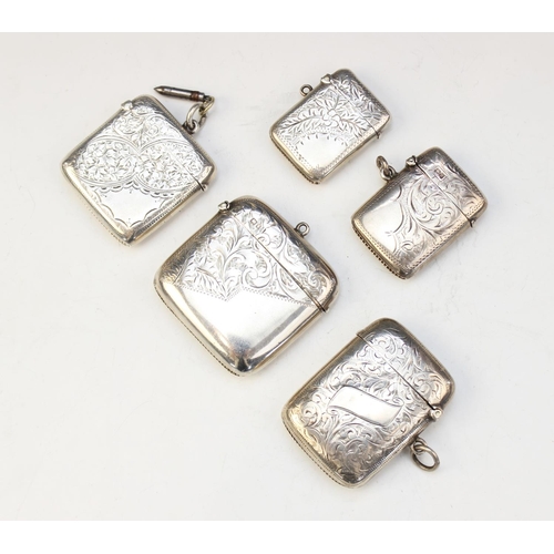10 - A selection of Victorian and later silver vesta cases, dated between 1897 - 1916, each of rounded re... 
