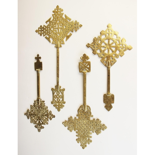 Four Ethiopian pierced brass Coptic crosses, 19th century, e... | Barnebys