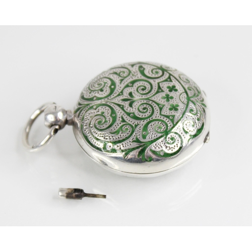 12 - An Edwardian silver and enamel sovereign case by Alfred Wigley, Birmingham 1901, the round case meas... 