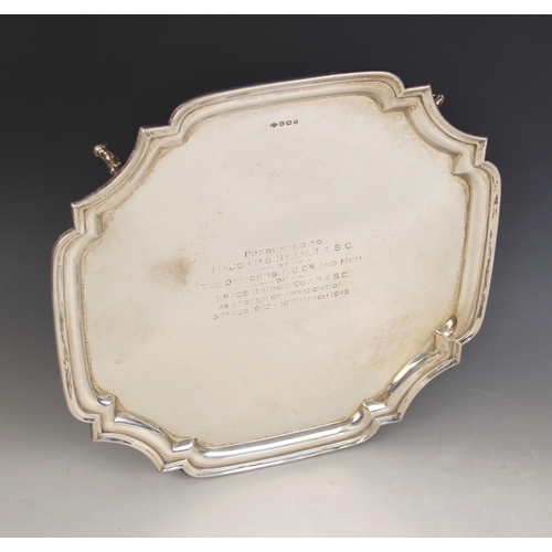 33 - A George VI silver presentation salver, A E Poston & Co Ltd, Sheffield 1943, of octagonal form with ... 