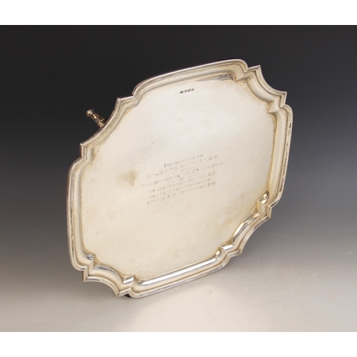 33 - A George VI silver presentation salver, A E Poston & Co Ltd, Sheffield 1943, of octagonal form with ... 
