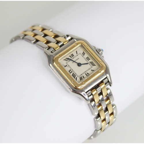 44 - A ladies Cartier Panthere de Cartier bi-metal quartz wristwatch, the square white dial with Roman nu... 