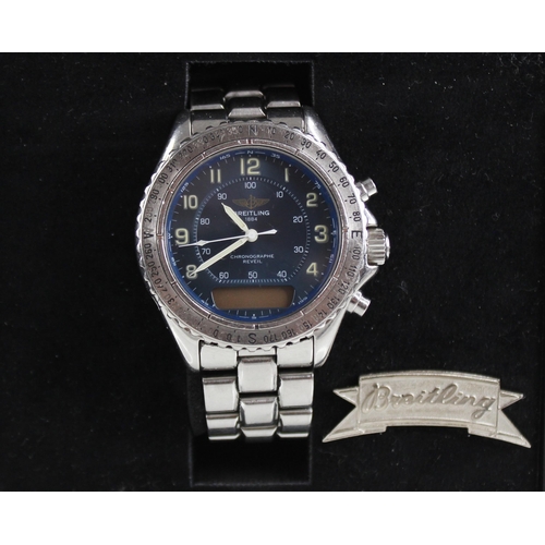 45 - A Gentleman's Breitling Intruder wristwatch, the navy dial with Arabic numerals, luminous hands and ... 