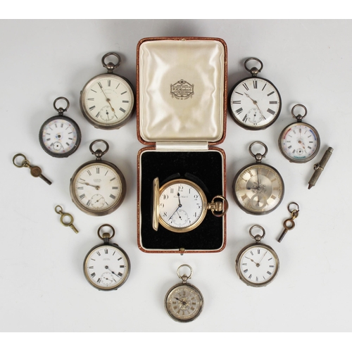 47 - A selection of Victorian and later pocket watches, to include; a gold plated full hunter pocket watc... 