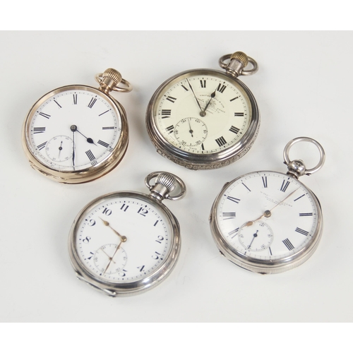 54 - A silver open face pocket watch, white enamel dial with Arabic numerals and subsidiary dial to six o... 