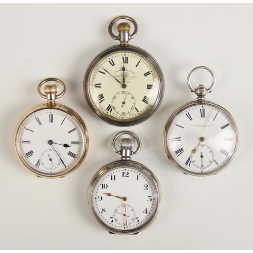 54 - A silver open face pocket watch, white enamel dial with Arabic numerals and subsidiary dial to six o... 