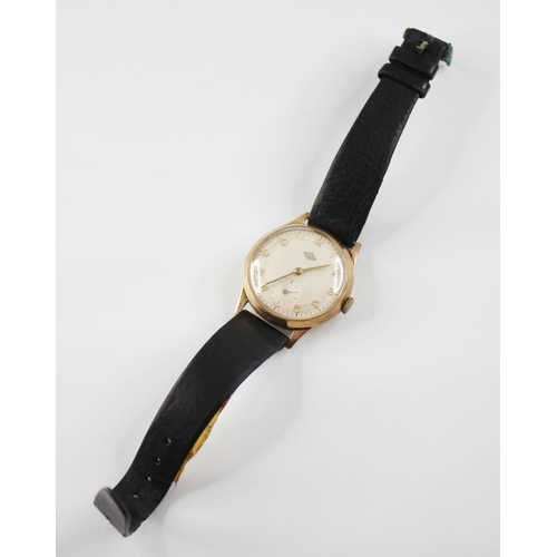 59 - A gentleman's vintage 9ct gold Derrick wristwatch, circular dial with Arabic numerals and subsidiary... 