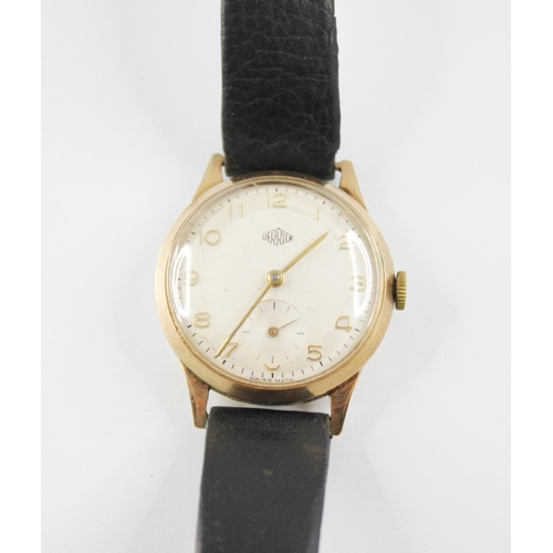 59 - A gentleman's vintage 9ct gold Derrick wristwatch, circular dial with Arabic numerals and subsidiary... 