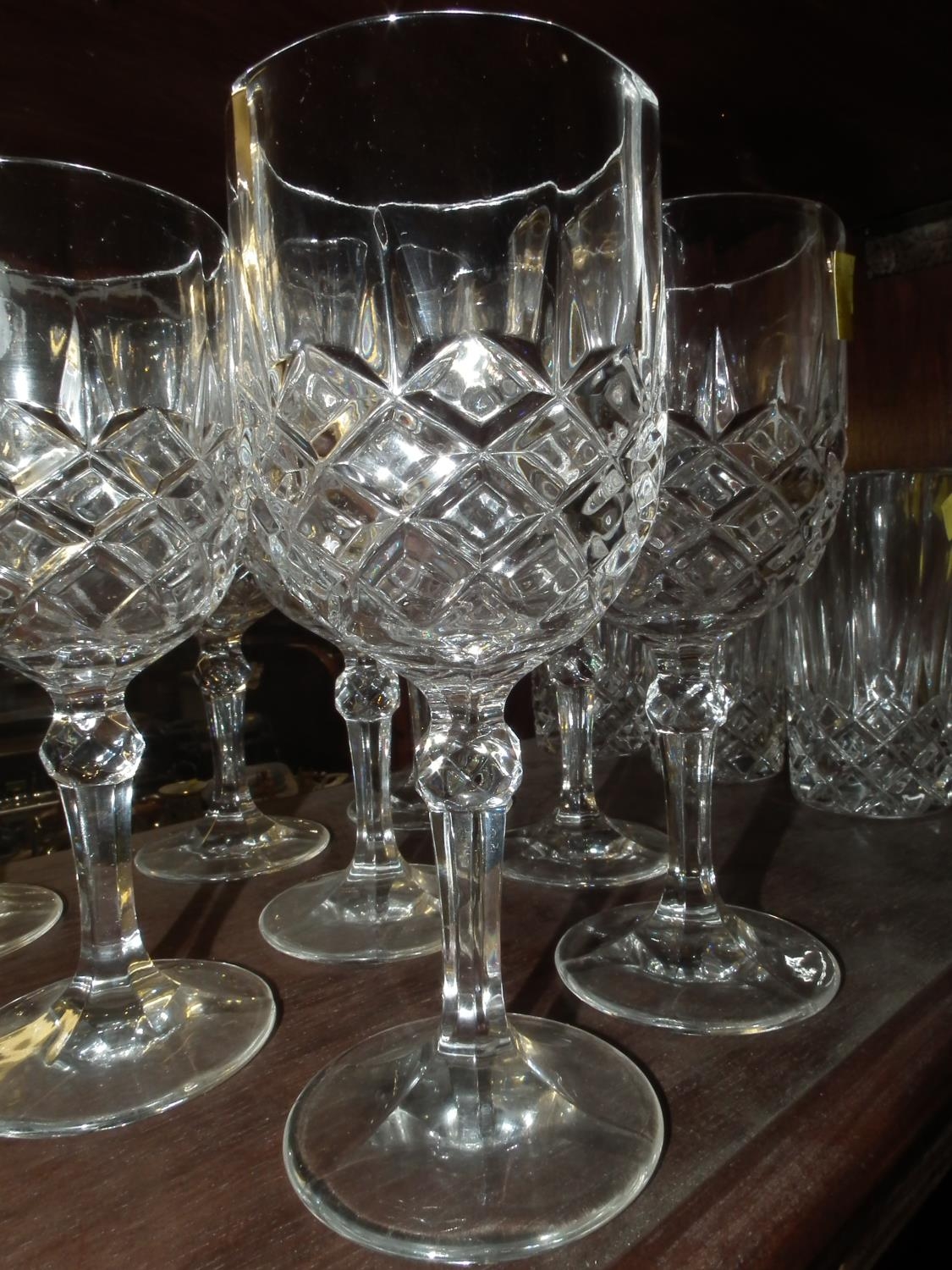 SET OF 8 HEAVY CUT GLASS WINE GLASSES