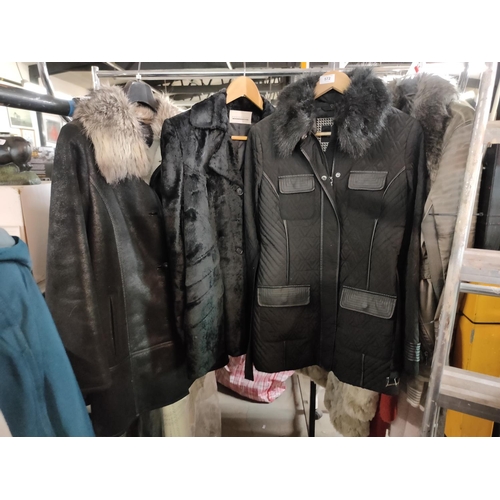 572 - seletion of 4 ladies coats size 16 leather look and three others all brand names as new
