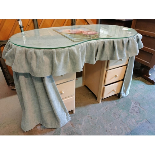 1090 - old Pine painted Kidney shaped dressing table with fitted skirt