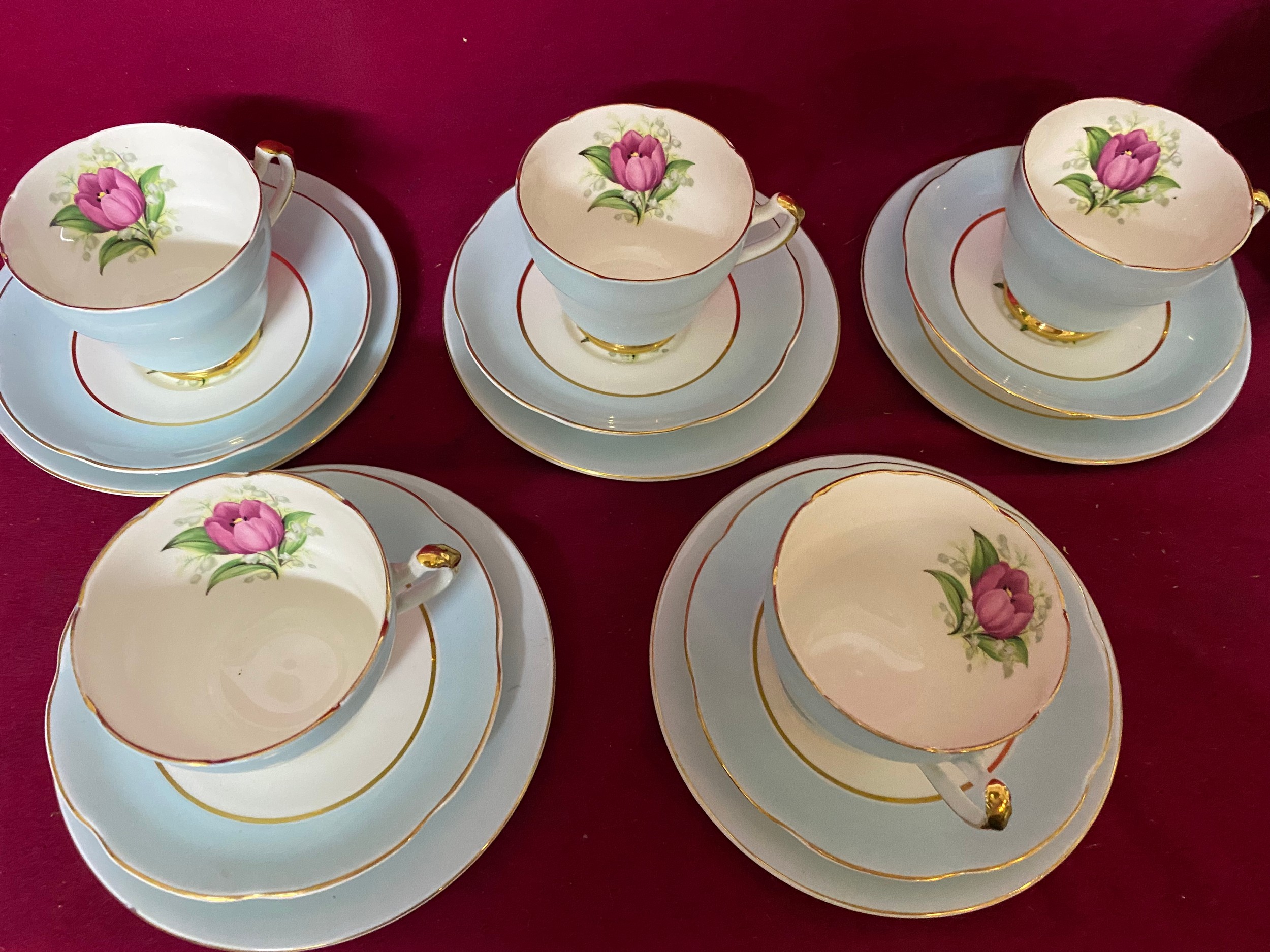 Vintage Imperial Bone China 22ct gold pale blue tea set comprises of 5