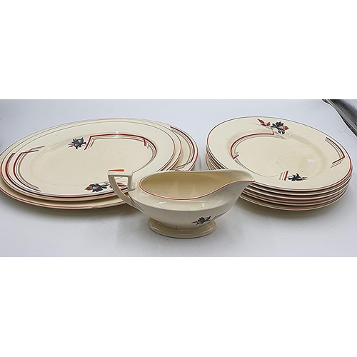 45 - CROWN DUCAL ART DECO Large MEAT PLATTERS (3) , PLATES (6) Plus GRAVY JUG (Please Note This Lot WILL ... 