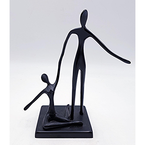 56 - BRONZE 26cm x 13cm MODERNISTIC FIGURINE OF TWO DANCERS By Bodrul Khalique