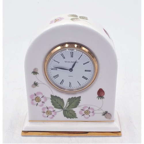 56 - WEDGWOOD CHINA Small 8.5cm CLOCK IN THE WILD STRAWBERRY DESIGN