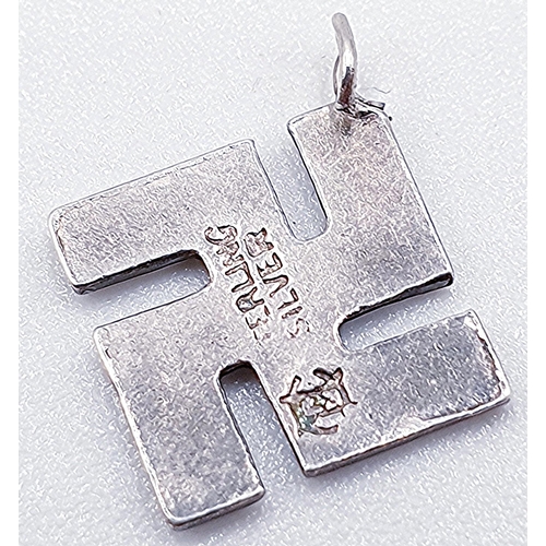 18 - PRESENTED AS A SOLID SILVER (Fully Hallmarked For Birmingham) /ENAMELLED SWASTIKA PENDANT Signed  By... 