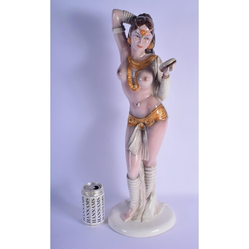 12 - A VERY LARGE 1950S ITALIAN CERAMIC FIGURE OF A STANDING NUDE FEMALE DANCER in the manner of Lenci, m... 