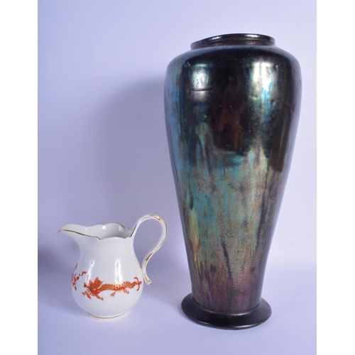 41 - A MEISSEN PORCELAIN JUG together with Tiffany style vase. Largest 30 cm high. (2)