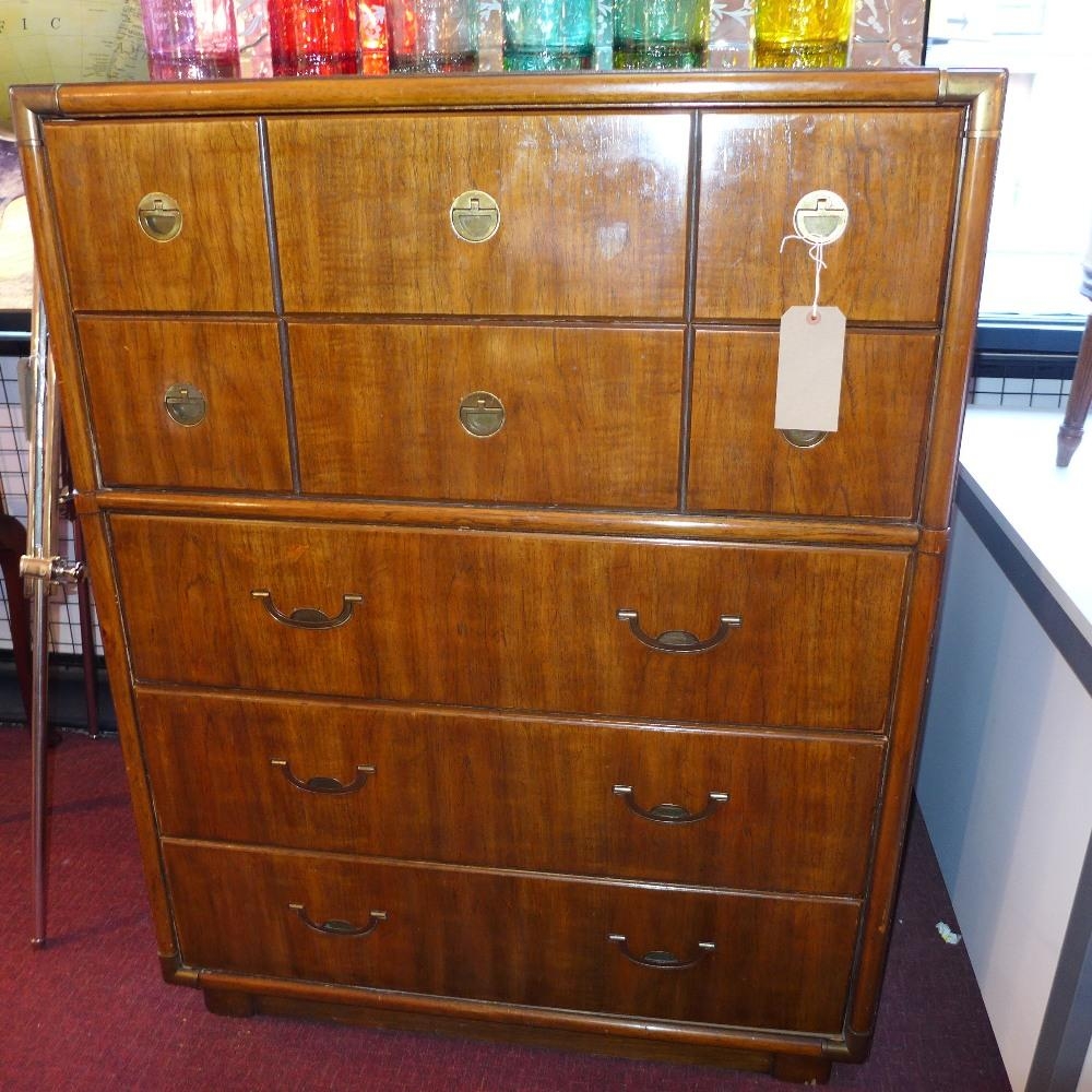 A Drexel Heritage Campaign Style Oak Chest Of Five Drawers Brass