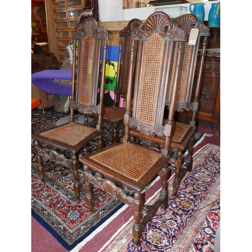 A Set Of Four Charles Ii Carved Walnut High Back Dining Chairs