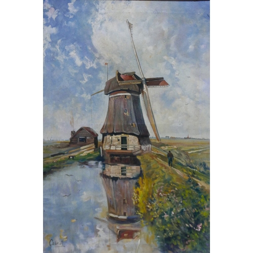 46 - 20th century Continental school, Study of a Windmill, oil on canvas, signed Gabriel to lower left, i... 