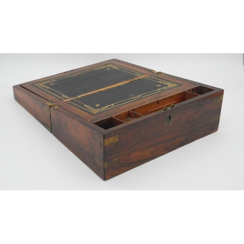 27 - A 19th century Tunbridge inlaid writing slope, a similar walnut and brass bound box along with a sim... 