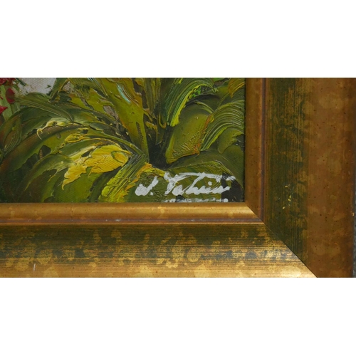 103 - A 20th century framed oil on canvas of a veranda with sea view. Signed W. Petrini, certificate of au... 