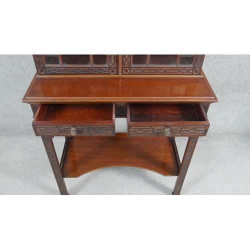 2 - A C.1900 mahogany Chinese Chippendale style display cabinet by Edwards and Roberts with upper astrag... 